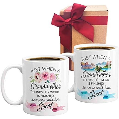 CHIEN-CHI LILI Est 2025 Baby Reveal Mug Gift for New Grandparent, Est 2025 Pregnancy Reveal Announcement Gift, Est 2025 Promoted to Grandma Grandpa Mugs Set, Great Grandparent to Be Mug Set Cover