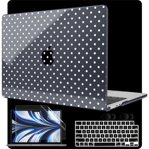 Image of MEEgoodo Case for M5 /M4 /M3 /M2 MacBook Air 13 inch 2026 2025 2024 2022, Fit Model A3449 /A3240 /A3113 /A2681, Case Compatible with MacBook Air 13.6-inch, White Polka Dot