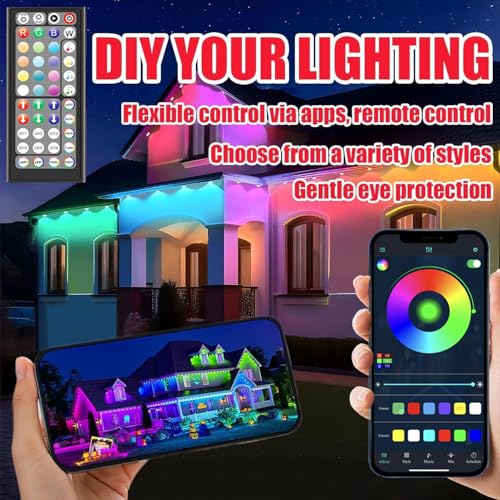 Outdoor RGB Eaves Lights with App Control - IP67 Waterproof Under Eave Lighting for Outdoor Decor and Parties