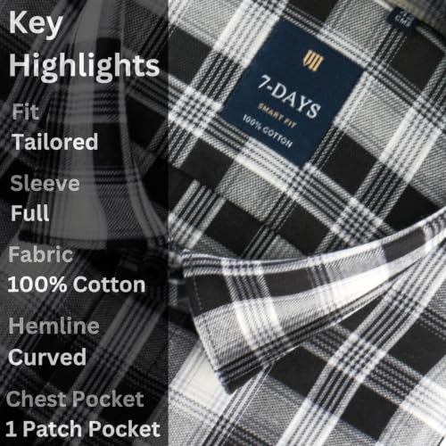 Image of 7-DAYS Men's Premium Check Shirt - 100% Cotton, Tailored Fit (Between Slim & Regular), Full Sleeve, with Pocket - Smart Office & Casual Look