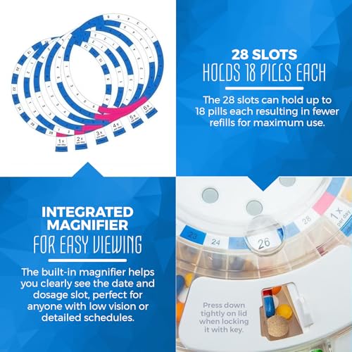 Automatic Pill Dispenser With 28-Day Electronic Medication Organizer - Lockable Key Pill Container With Lcd Display, Light And Sound Reminder Alarm For Scheduled Medication For Seniors And Elderly - 3