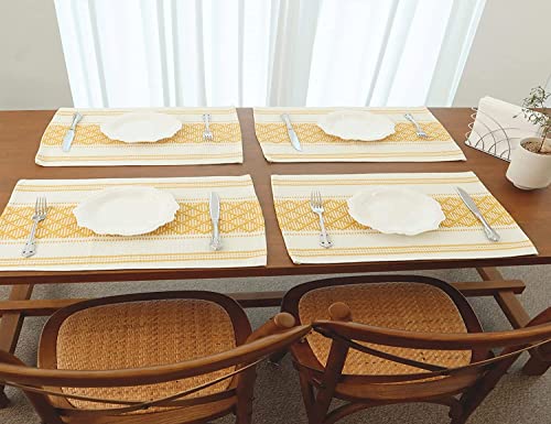 Image of ALSTONIA Cotton Table Runner -Pack of 7 The Style of Our Table Linen and Dining Rooms and Eating Areas (Yellow, 1 PCS Runner 6 PCS PLACMENT)