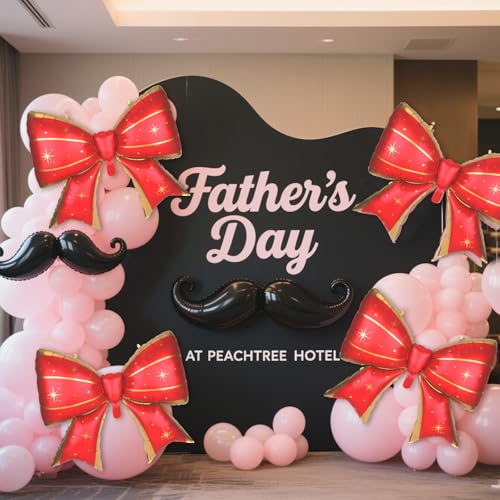 Image of 4Pcs Giant Bow Balloons, 97.5cm /38in Big Elegant Coquette Theme Balloons for Birthday Wedding Engagement & Party Large Decorations Bridal & Bachelorette Supplies (Star Dot Red)