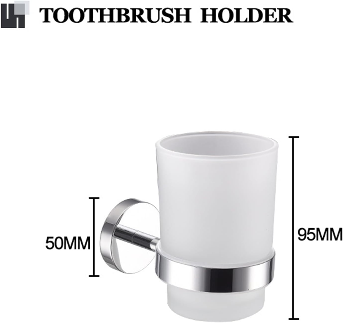 Toothbrush Holder Cup Chrome, 304 Stainless Steel Tumbler Holder,Wall Mounted Toothbrush Holder with Frosted Glass Cup for Bathroom Decoration