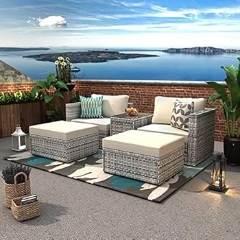 Alternative view of CHINNLUU 5 Pieces Patio Furniture Set Outdoor Wicker Patio Sofa Washable All-Weathe Sectional Conversation Set with Cushion and Glass Table (Beige)