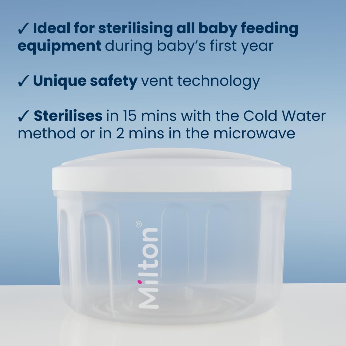 MILTON Combi Microwave Or Cold Water Steriliser in White – Fits Five Wide Neck Bottles of Any Brand