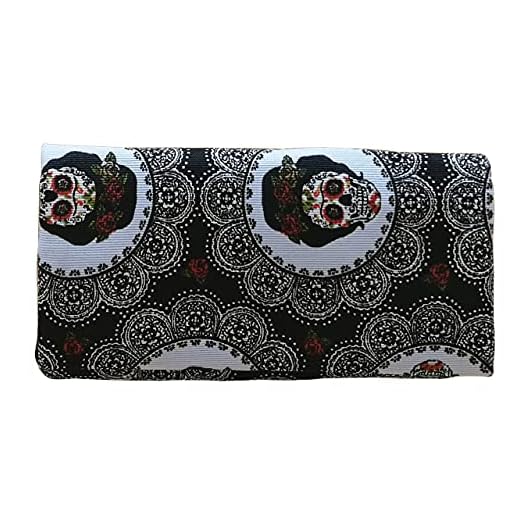 Plan B, Pitillera Tabaco de Liar, Yolo Doña Rosita, 16 x 8,50 cm, 50 g, con Bolsa Interior de Goma EVA, Estampado de Calaveras Negro y Blanco