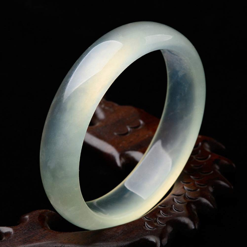 Natural Jade Grade A Floating Flowers Bangle Light Green Emerald Bracelet Bangle (58-62mm) (58)