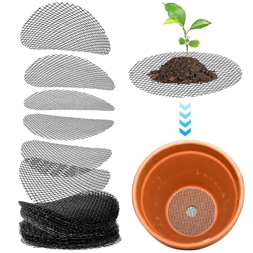 Hodaqe Round Flower Pot Drainage Mesh Pads, 10 cm, 50 Pcs | Polyester mesh liners cover drainage holes to reduce soil loss while supporting water flow