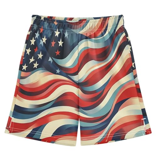 DOMIKING Wavy Flag Blue Kids Shorts Pull-on Boys Shorts with Elastic Waist Casual Athletic Pants for Outdoor Summer Playwear