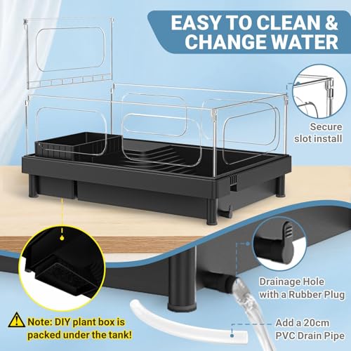 Image of GOZILLA Small Turtle Tank Kit(Tank+Lamp+Filter), Acrylic Turtle Starter Kit with Adjustable Lamp, Reptile Habitat and Terrarium with Multi-Functional Areas for Small Reptiles. (Black Kit)