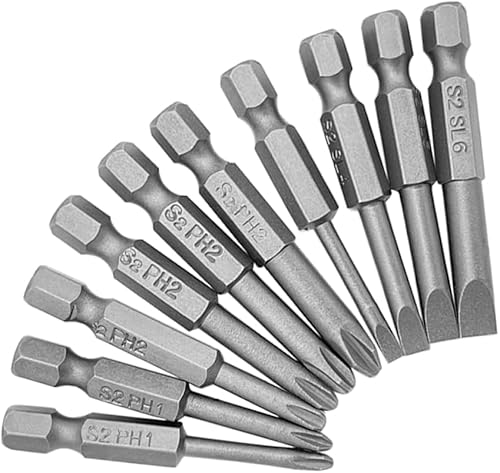SeonFook Juego de 10 puntas de destornillador Phillips magnéticas ranuradas con vástago hexagonal de 14 pulgadas, ranuras planas + puntas de cabeza SeonFook Juego de 10 puntas de destornillador Phillips magnéticas ranuradas con vástago hexagonal de 14 pulgadas, ranuras planas + puntas de cabeza