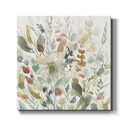 Wexford Home Square Premium Gallery Wrapped Canvas Flower Multicolor Wall Art Abstract Floral Romance Modern Pictures Print for Home Office, Ready to Hang, linen wildflower garden, 16x16