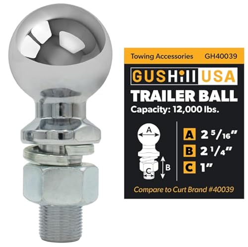 GusHill USA GH40039 Chrome Trailer Hitch Ball, 12,000 lbs, 2-5/16Inch Diameter, 1