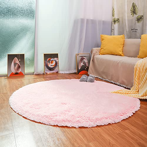 QUANHAO Alfombra de Terciopelo esponjosa súper Suave para Interiores, Linda Alfombra de Dormitorio esponjosa, Adecuada para cojín de sofá de baño (Rosado, 140x140cm) Cover