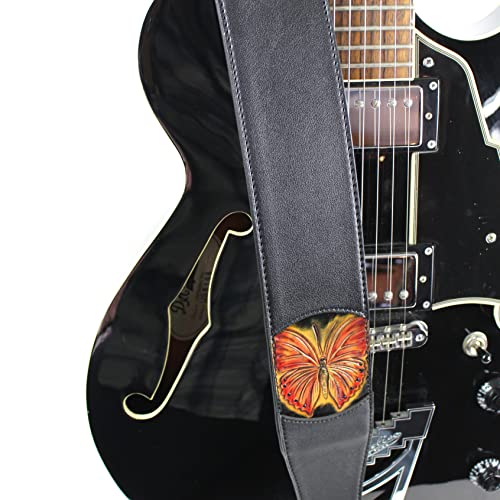 Walker And Williams CVG-166 Sangle rembourrée Motif papillon Rouge écarlate et doré - Les Beatles, Paul McCartney, John Lennon, RIngo Starr, George Harrison Walker And Williams CVG-166 Sangle rembourrée Motif papillon Rouge écarlate et doré – Image 5