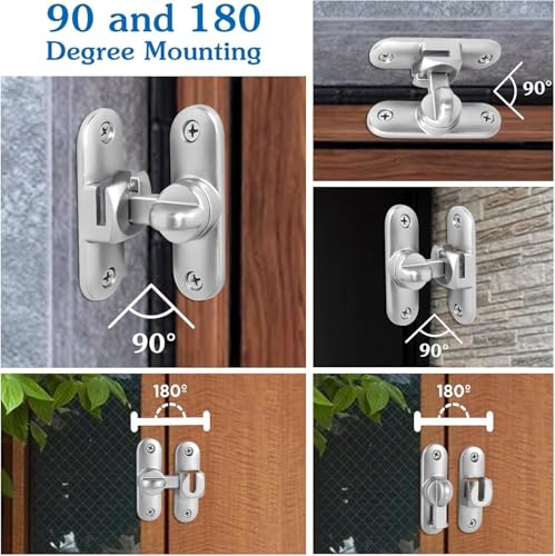 CHAOTEMAI Pestillo Puerta Corredera con 4 Tornillo Cerradura Pestillo para Puerta 90/180 Grados Pestillos para Puertas Cierre Cerrojo Puertas Interior para Cuartos Baño Correderas Habitaciones (Plata) - imagen 9
