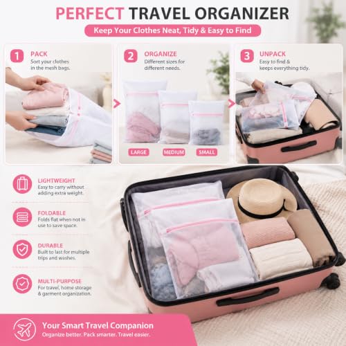 Image of Zollyss Mesh Laundry Bag for Washing Machine, Pack of 3 Wash Bags with Zipper, Reusable Laundry Net Bag for Delicates, Bra, Lingerie, Socks & Baby Clothes, White