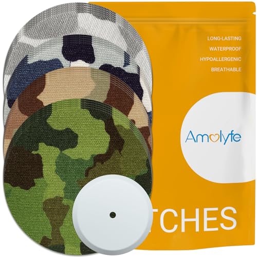 Amolyfe – Dexcom G7 Adhesive Patches – 20-Pack Waterproof Adhesive Patches, 1 Pack Reusable Hard Cap as Libre 2 or Dexcom G7 Sensor Cover, Waterproof, Breathable, Long-Lasting Medical Adhesive (Camo)