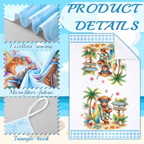 Image of Bencailor 6 Pcs Summer Sea Highland Cow Kitchen Towels Decorative Sets Dish Tea Towels Absorbent Hand Vintage Hanging Reusable Cleaning Dishcloths for Cooking Farmhouse Bathroom Accessory