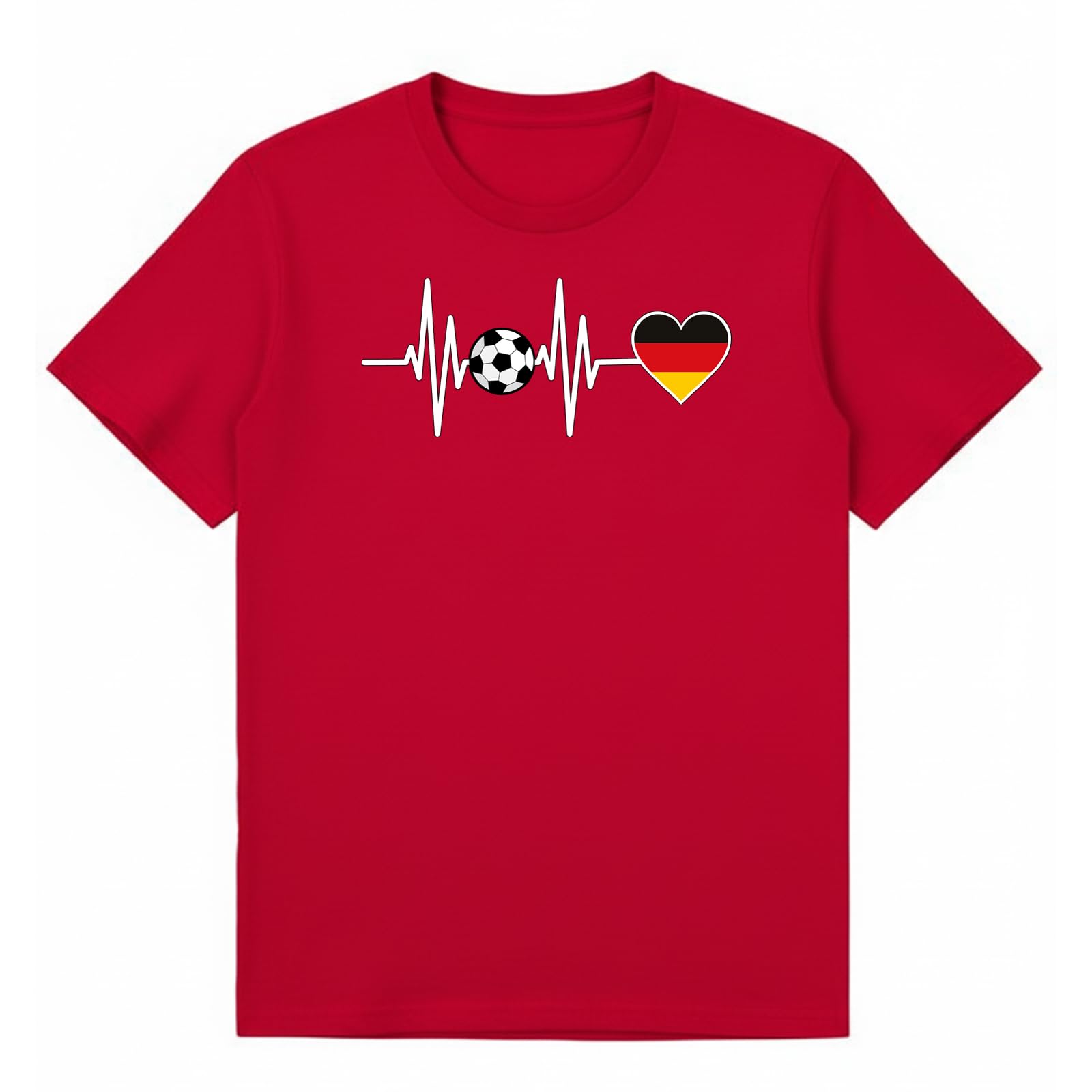 Soccer Football Heartbeat Germany Kids Graphic T-Shirt Tee for Boys and Girls Red 9-11Y