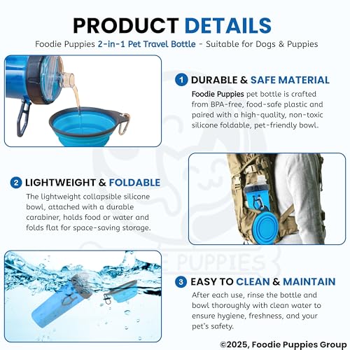 Image of Foodie Puppies Dog Cat Pet Food & Water 2in1 Bottle and Bowl Set (Travel Bottle and Bowl Set) Leak-Proof Dog and Cat Travel Dispenser with Collapsible Pet Cup (Color May Vary)