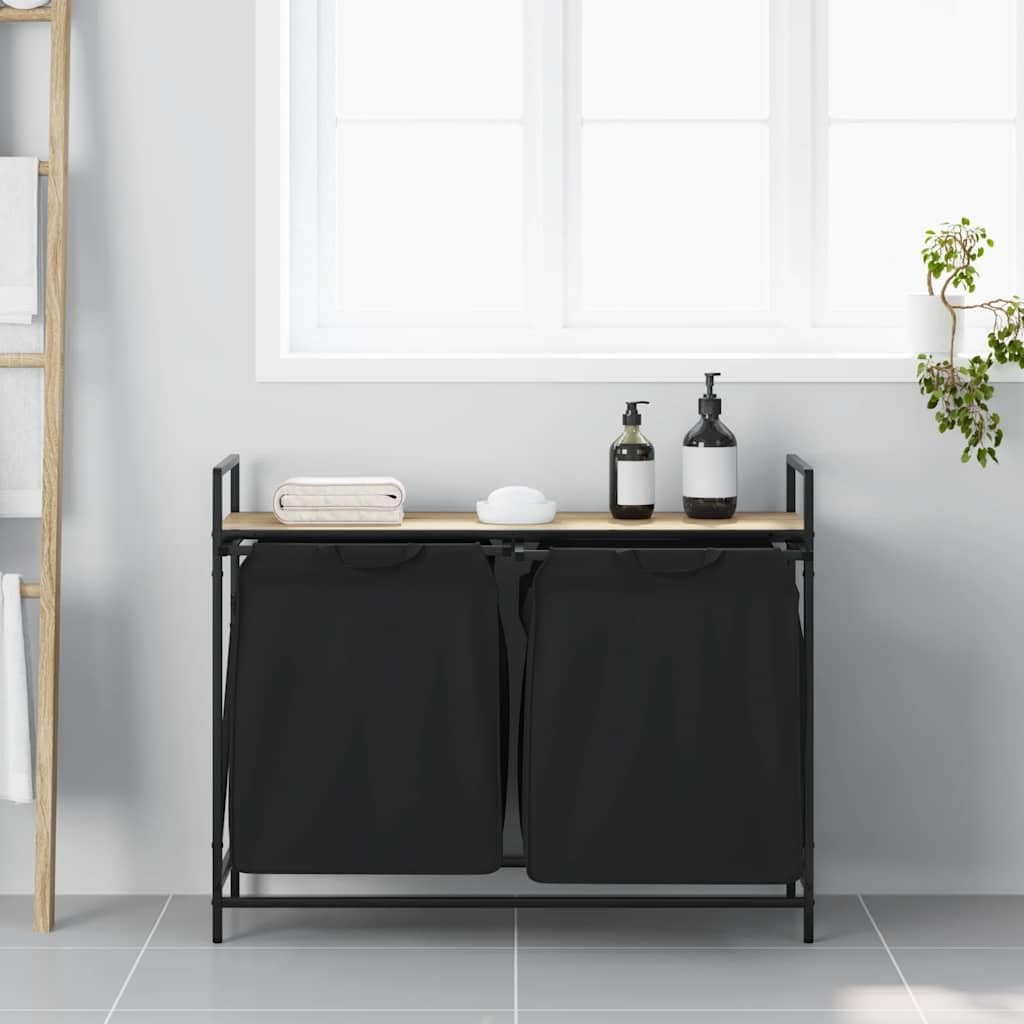 Cesto della Biancheria 2 Scomparti con Ripiano Rovere Sonoma,Forniture domestiche,Forniture Lavanderia,Cesti del bucato-859076