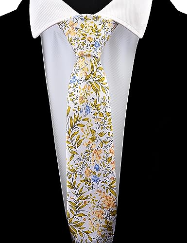 Image of GUSLESON Fashion 2.4 inch(6cm) Floral Skinny Tie for Men Slim Flower Print Cotton Necktie for Wedding Party
