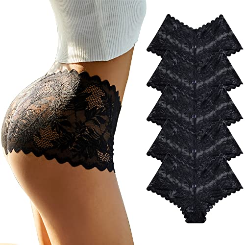 FINETOO Damen Hipster-Panties 5er-Pack, Spitze, hohe Taille, S–XXL