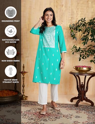 Image of Amazon Brand - Myx Women's Printed Kurta in Rayon (Available in Plus Sizes)