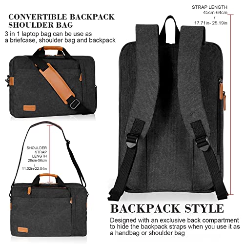 Estarer Men's Laptop Messenger Bag, 17-17.3 Inch Laptop Backpack, Water Resistant Canvas Computer Bag Shoulder Bag, 3 In 1 Convertible Laptop Briefcases (Dark Grey) #TOP3