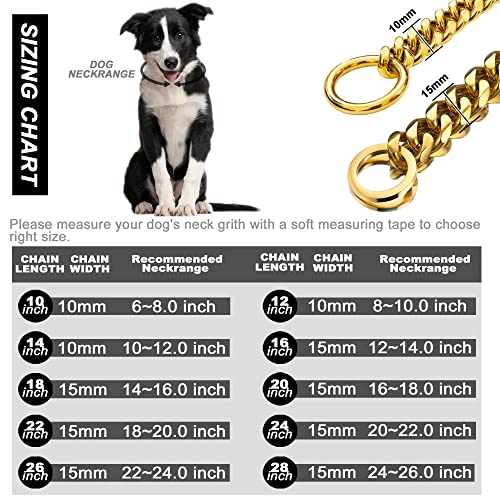 Loveshine Chain Dog Collar 18K Gold Cuban Link Dog Chain 10Mm Thick Chain Collar Metal Stainless Steel Heavy Duty Slip Dog Collars For Dogs. (10") #TOP4