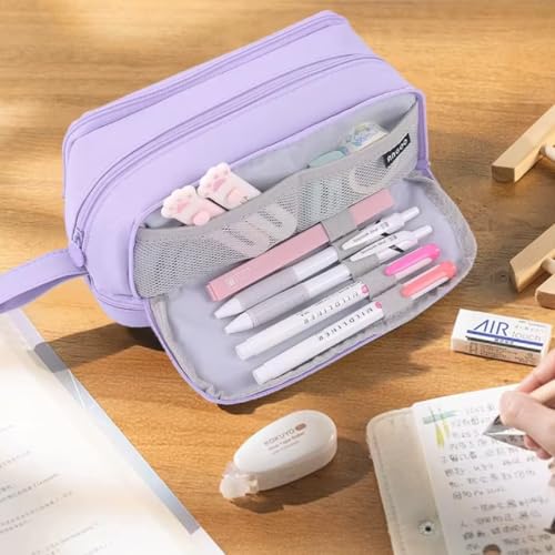 Image of Storio Pencil Box Pouch for School Kids Girls & Boys Aesthetic | Cute Stationary Compass Box Case Organiser | 2 Compartments for Girls Boys Teen School Students Adults - Purple