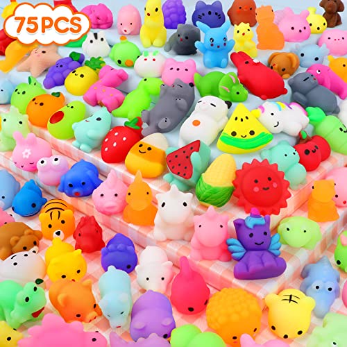 75pcs Mochi Squishy Toy Party Favors for Kid Animal Squishies Stress Relief Toy Kawaii Mini Squishies Classroom Prizes Easter Egg Filler Goodie Bag Fillers Christmas Valentine Gift for Boy Girl Random