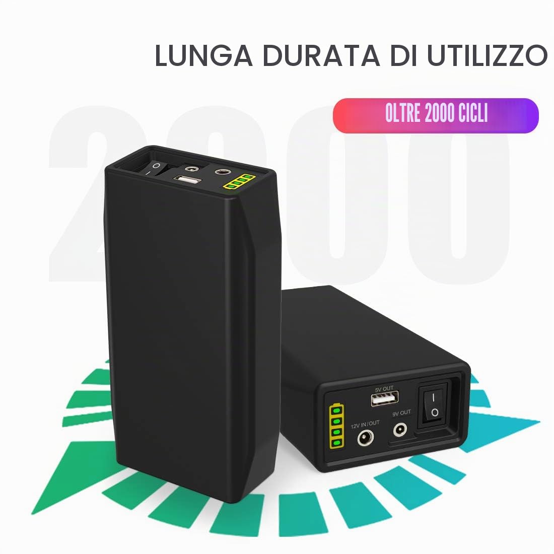 TalentCell Powerbank, batteria LiFePO4, 12/9/5 V, batteria al litio di ferro fosfato, ricaricabile, 12,8 V, 6000 mAh, 76,8 Wh, con caricatore, per strisce luminose LED, telecamere CCTV, ecc. Nero