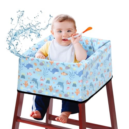 Image of BALAPET Resuable Waterproof High Chair Cover for Restaurant, Thick Soft Baby Chair Protector Cover for Wooden or Restaurant High Chair, Protect Against Messy Meals and Dirty (Oceans)