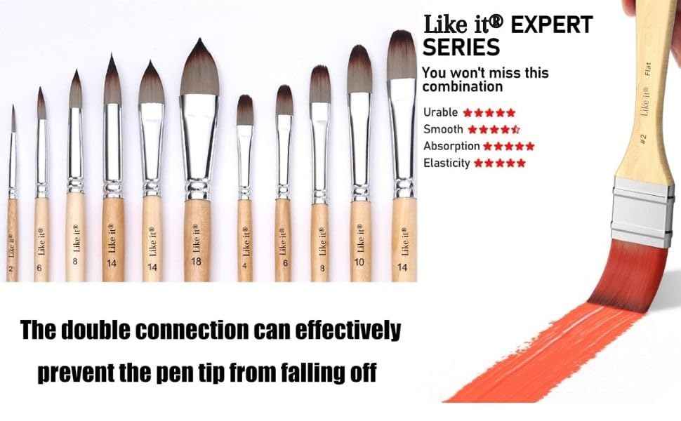 Image of Like It 24 Pieces Professional Paint Brush Set with Roll Pouch - Premium Synthetic Bristles Artist Brushes for Acrylic, Watercolor & Oil Painting - Multi-Size Wooden Handle Brushes for Canvas Art