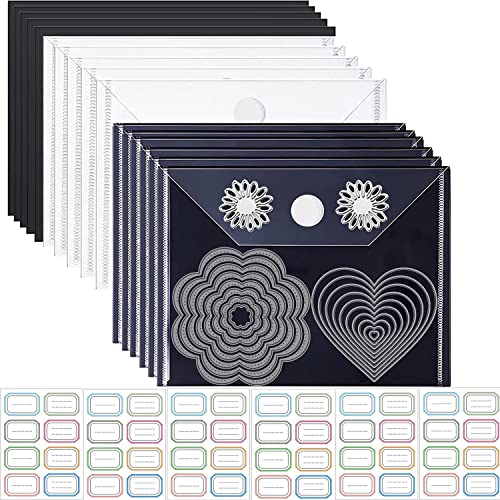 Image of 20Pcs Rubber Magnetic Sheets 0.5mm Thickness with Clear Stamp Die Storage Pockets 48 Label StickerResealable Plastic Storage Pocket Large Envelope Case Cutting Dies Stencil Organizer forCard Making