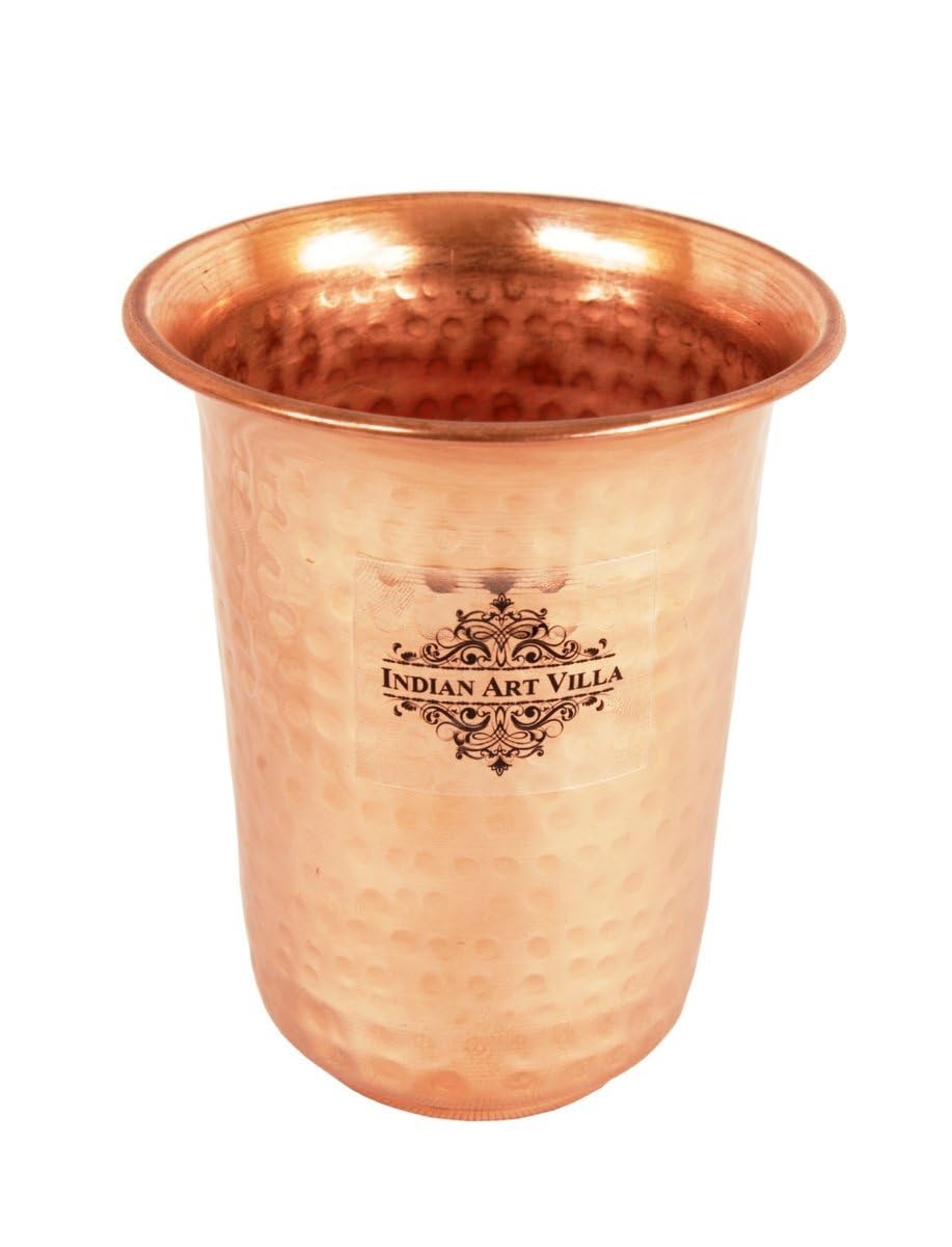 Indian Art Villa pure Copper Glass Tumbler Cup with Hammer Design Drinkware Home Hotel Restaurant 10 Oz