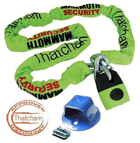 BIKE IT Chaîne de sécurité pour Moto 1,2 m Mammoth Thatcham, Serrure approuvée catégorie 3 12 mm et Grille d'ancrage au Sol pour Moto