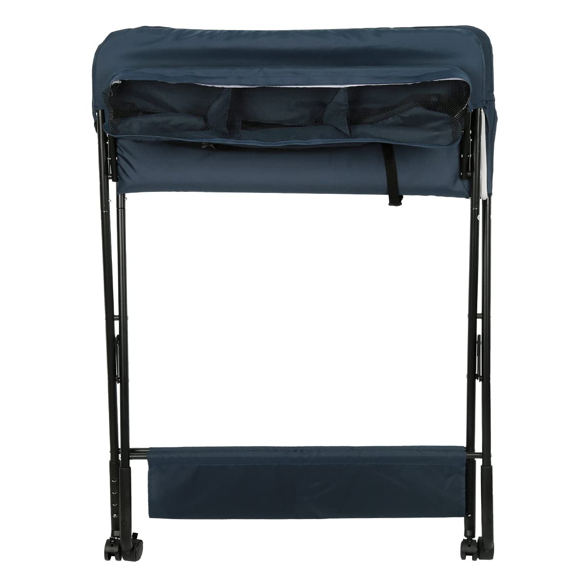 SHISHI Cambiador Bebe Plegable con Estante, Acero y Tela Impermeable, Mueble Cambiador Bebe con Ruedas, Colchon Cambiador Bebe Rigido, Protege la cintura (80×66×(92-98) cm, Azul oscuro-negro A)