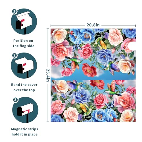 Image of Floral Mailbox Cover Magnetic Standard Size 21x25.5 Inch Spring Butterfly Flower Wildflowers Decoration Outdoor Garden Home Yard