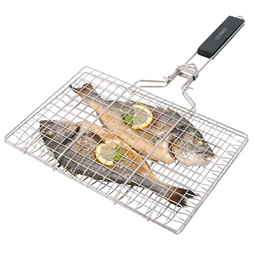GOURMEO BBQ Panier Grille avec Poignées - Acier Inoxydable Paniers pour Grillades en Extérieur - Plat de Cuisson Legumes & Viande Barbecue avec Trous