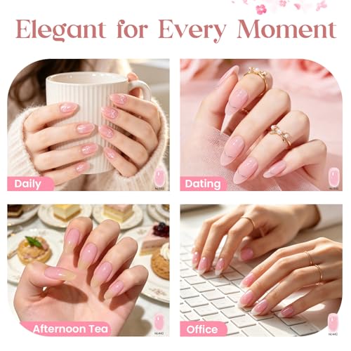 Image of Beetles Nude Pink Gel Nail Polish - Sakura Sparkle 15ML Neutral Jelly Pink Nail Polish Base Color Nail Concealer Sheer Translucent Effect Soak Off UV LED French Nail Art Salon DIY Manicure Gifts