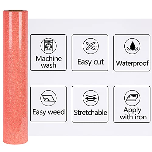 Image of RENLITONG Pink Red Iron on Vinyl - 12Inch by 5ft Roll HTV Heat Transfer Vinyl for T-Shirt HTV Rolls for All Cutter Machine - Easy to Cut & Weed for Heat Transfer Design