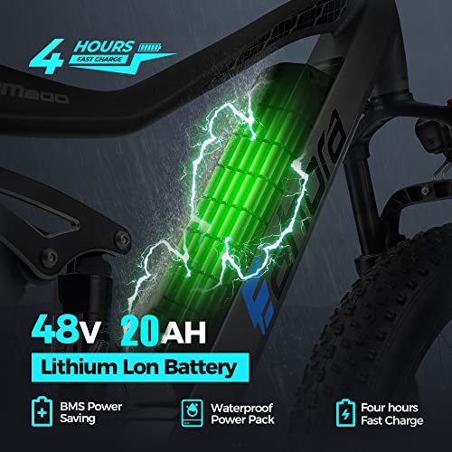 Eahora Am200 Pro 1000W 20Ah Electric Bike For Adults Long Range Electric Mountain Bike With Full Suspension, Hydraulic Brakes, Color Display, Shimano 9 Speed Gears, 26'' Fat Tire Electric Bike #TOP2