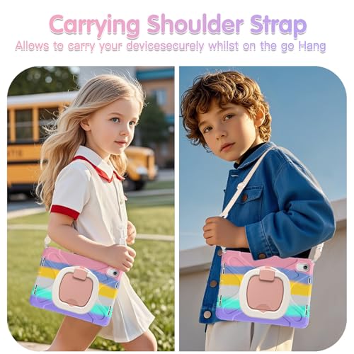 LX-SUNCX Case for iPad 11th Generation 11" (A16) 2025,iPad 10th Generation 10.9" 2022,Shockproof Cover for Kids with Screen Protector,Rotating Stand,Pencil Holder,Shoulder Strap (Colourful Pink) - image 6