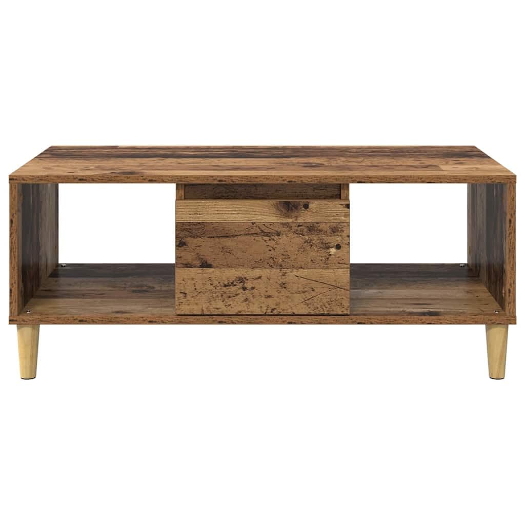 Tavolino da salotto legno vecchio 90 x 50 x 26,5 cm con cassetto e ripiani, mobiletto contenitore salvaspazio per soggiorno, camera, ufficio, design moderno vintage industriale