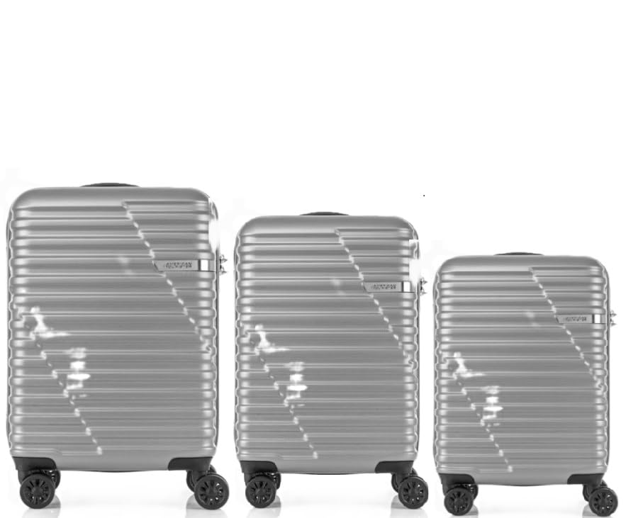 Image of American Tourister (Set of 3 Pc Small Medium and Large Polycarbonate Hardsided Cabin Checkin Strolly /Suitcase 8 Spinner Wheels Luggage (L.Silver)
