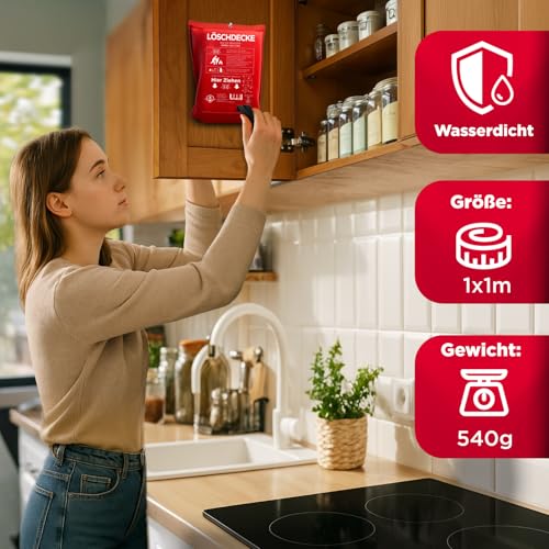 Contrablaze - Feuerlöschdecke 1x1m – Löschdecke für Küche & Haushalt – Feuerdecke für Notfälle, Brandschutzdecke EN Norm Zertifiziert, Notfalldecke für Zuhause und Auto - Fire Blanket